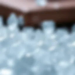 A close-up of shimmering acrylic ice beads showcasing their clarity and color variations