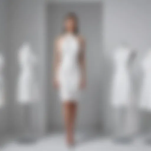 A stunning all white club dress showcased on a mannequin in a sophisticated setting.