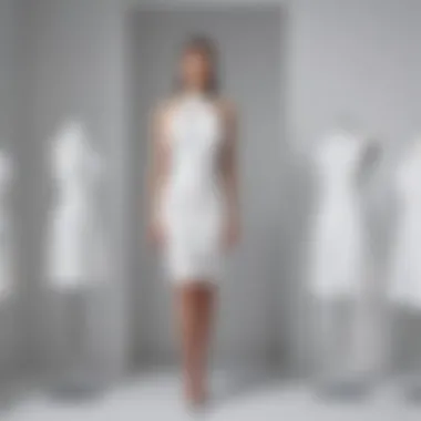Elegant Display of All White Club Dress A stunning all white club dress showcased on a mannequin in a sophisticated setting.
