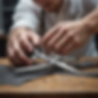 Professional barber performing maintenance on shears.