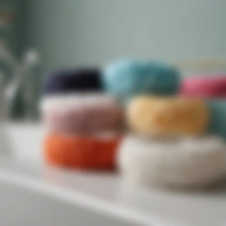 A range of bath headbands displayed on a vanity, showcasing diverse materials.