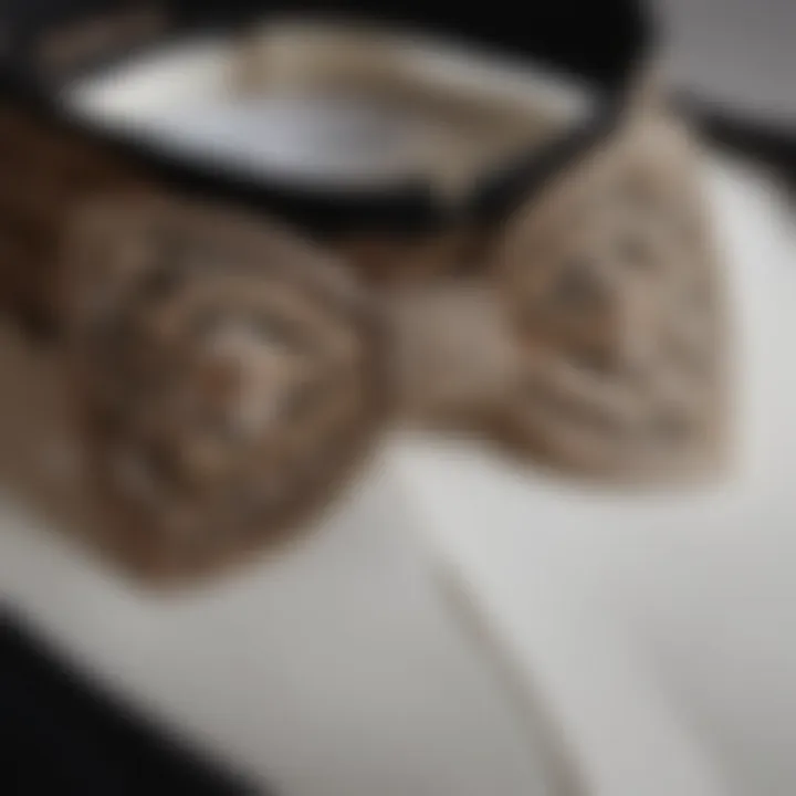 A close-up view of a finely crafted bow tie choker highlighting intricate details and craftsmanship.