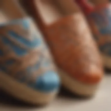 Close-up of the intricate weaving detail on espadrille flats