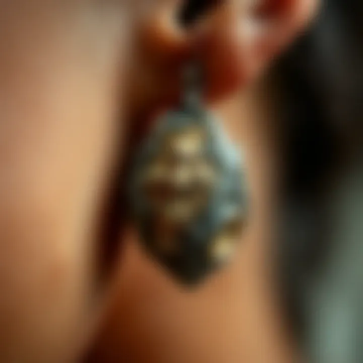 Close-up of unique material textures in earrings