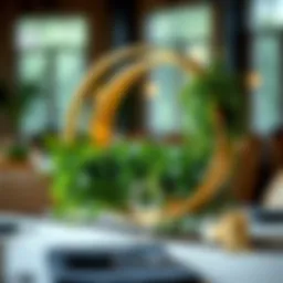 Elegant gold circle centerpiece adorned with lush greenery