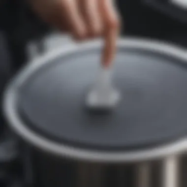 Close-up of silicone lid sealing a pot