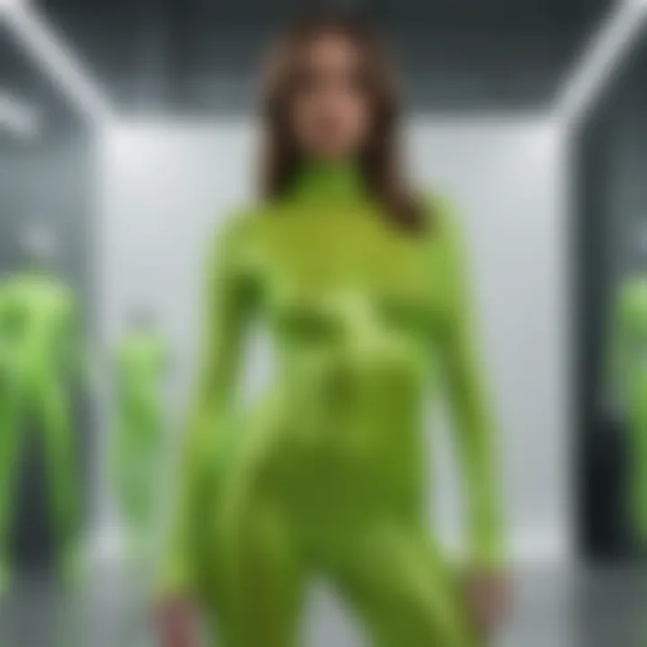 Fashion influencers showcasing neon green bodysuits in various settings