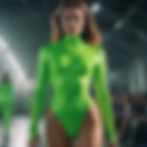 Vibrant neon green bodysuit showcased on a runway