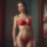 Elegant display of a sexy red thong on a vintage mannequin