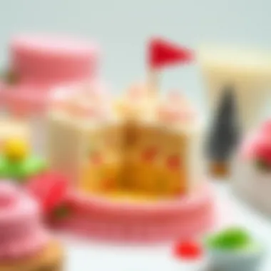 Close-up of a tiny cake with detailed decorations, emphasizing the creativity and skill in miniature cake design.