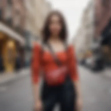 Urban Fashion with Fanny Packs Fashionable individual using a fanny pack in a trendy urban setting