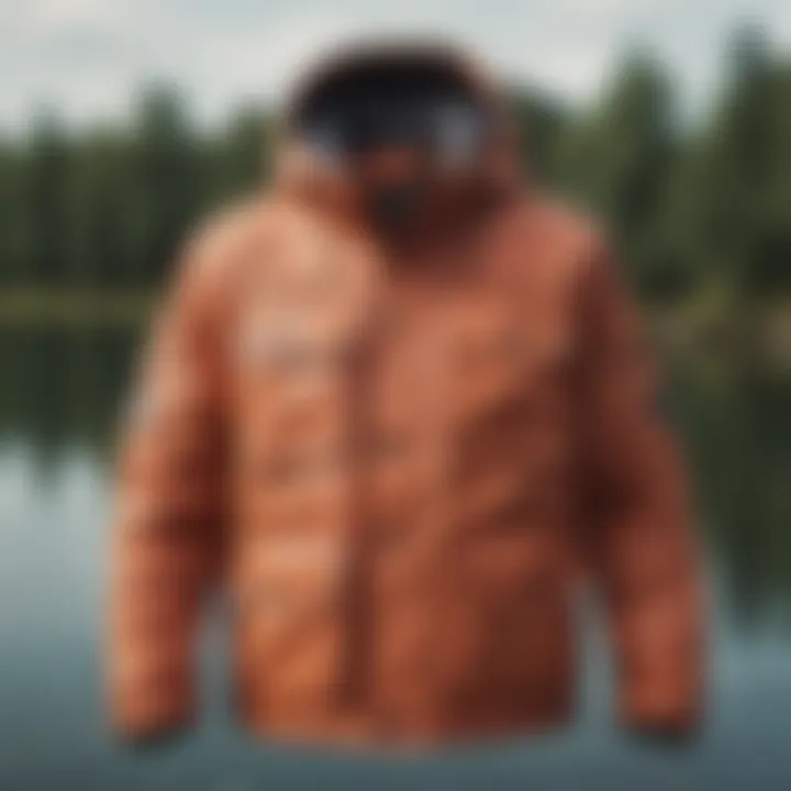 Stylish fishing jacket with multiple pockets displayed outdoors