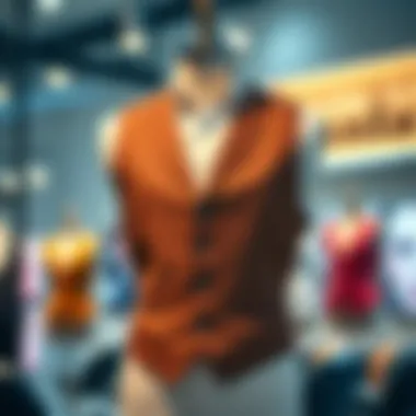 A stylish salon vest displayed on a mannequin showcasing its design