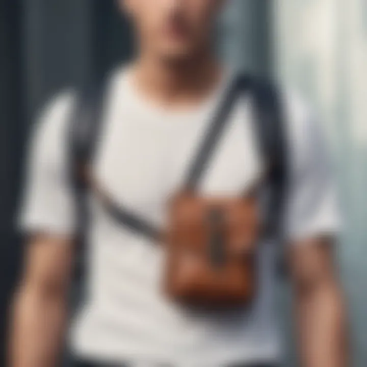 A fashionable individual confidently wearing a chest pack