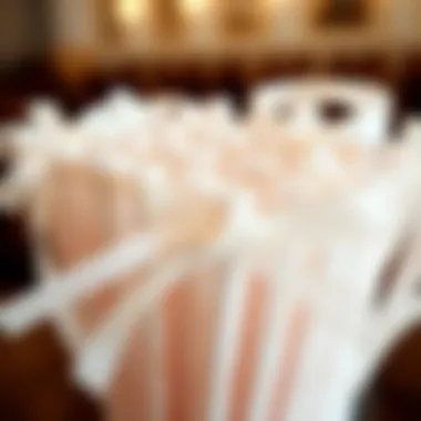 Close-up of intricate details on wedding ribbon sticks