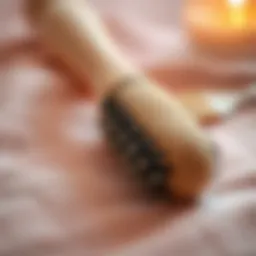 Close-up of a gentle exfoliating brush on a soft surface