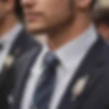 Groomsmen wearing customized tie clips at a wedding