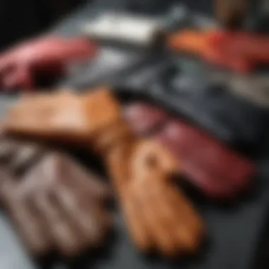 Various types of gloves displayed on a table