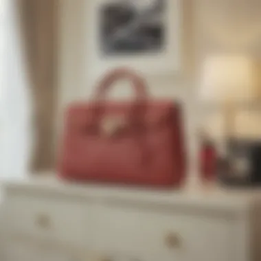 Handbags displayed creatively on a dresser