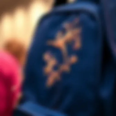 Close-up of embroidery on a personalized dance backpack