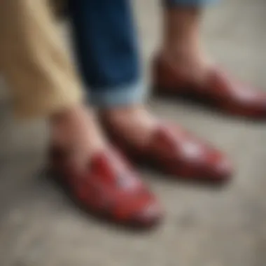 Plaid loafers paired with casual attire