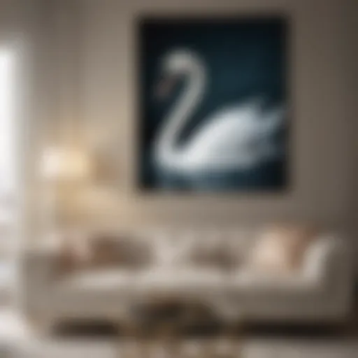 Elegant swan wall art in a modern living room