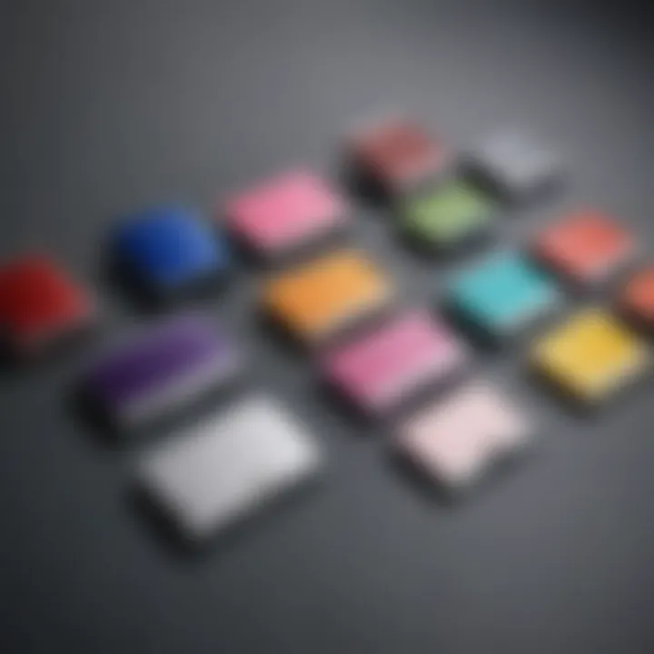 An assortment of aluminium card holders in various colors and finishes displayed elegantly.