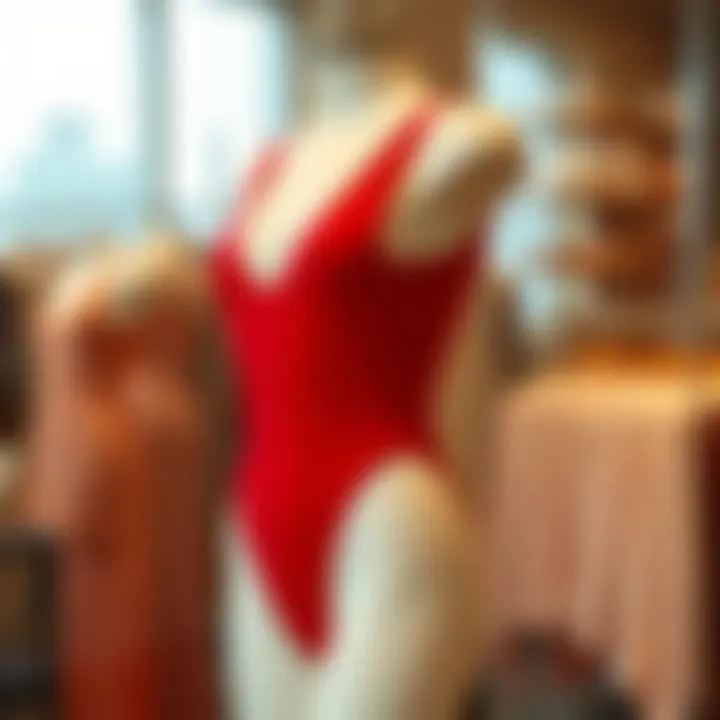 Elegant red bodysuit displayed on a mannequin