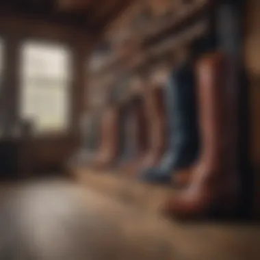 Stylish display of cowboy boots in a modern setting