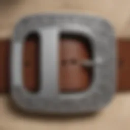 A close-up view of a holeless belt buckle showcasing innovative design features