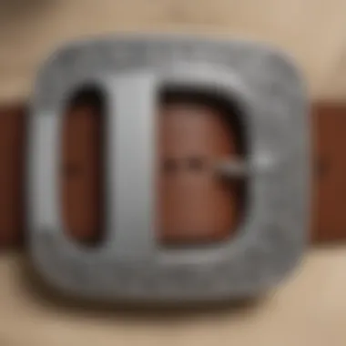 A close-up view of a holeless belt buckle showcasing innovative design features