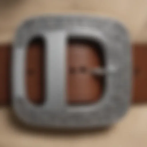 A close-up view of a holeless belt buckle showcasing innovative design features