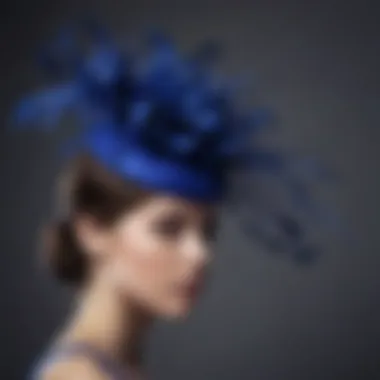 An array of royal blue fascinators featuring diverse design variations.