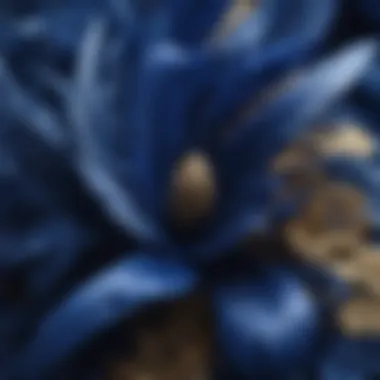 A close-up of the luxurious materials used in crafting royal blue fascinators.