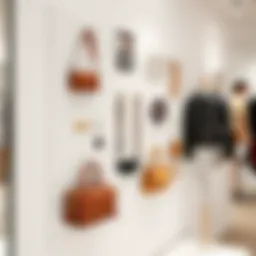 Elegant white pegboard display showcasing fashion accessories