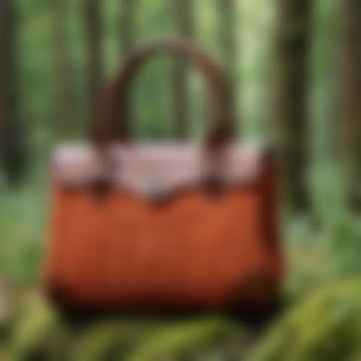 Sustainable woolen handbag displayed in a natural setting